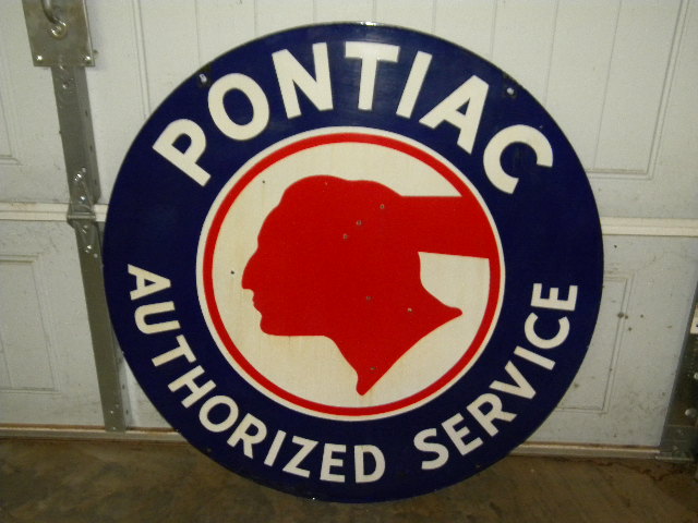 $OLD DSP 42 Inch Pontiac Authorized Service Sign w/ Indian Head
