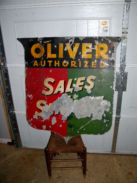 $OLD Oliver Tractors Sales & Service Double Sided Tin Sign