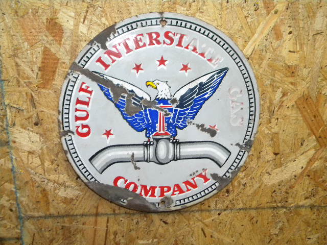 $OLD Gulf Interstate Gas Porcelain Sign w/ Eagle Graphics