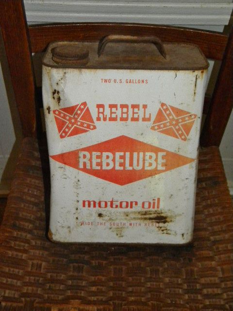$OLD Rebel 2 Gallon Metal Oil Can w/ Flags Rebelube