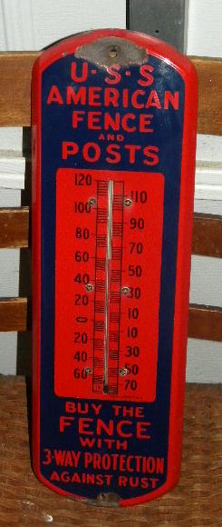 $OLD U.S.S. American Fence Posts Porcelain Thermometer