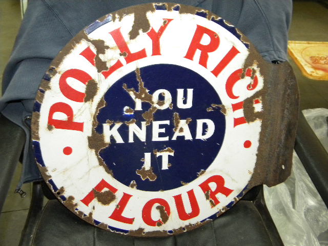 $OLD Polly Rich "You Knead It" Flour Porcelain flange Sign