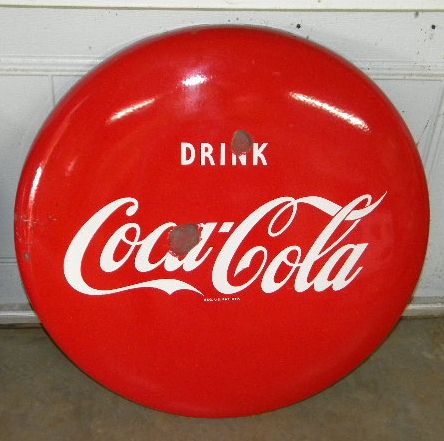 $OLD 24 Inch Porcelain Drink Coca Cola Button Original Sign