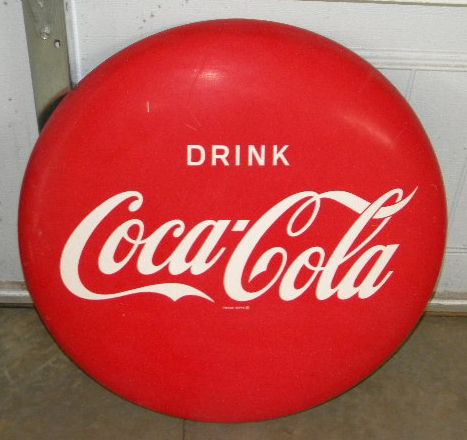 $OLD Coca Cola Tin Button Sign AM