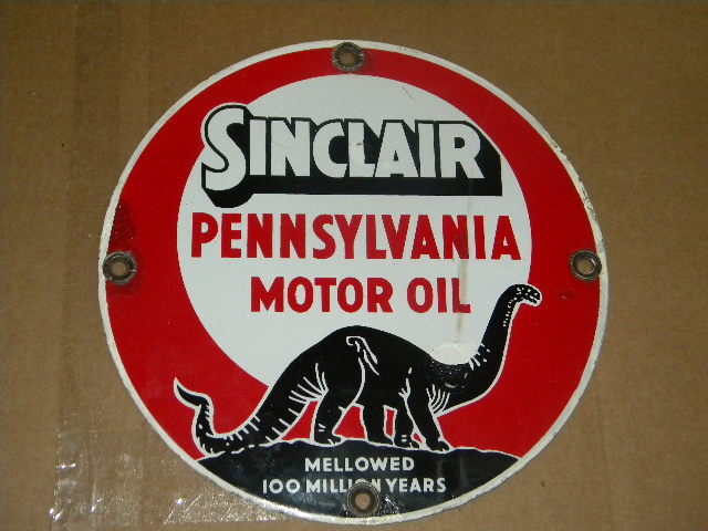 $OLD Sinclair Porcelain Lubester Sign w/ Dino