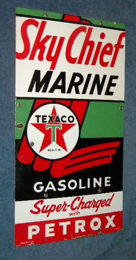 Texaco Sky Chief Marine Porcelain Gas Pump Sign $OLD