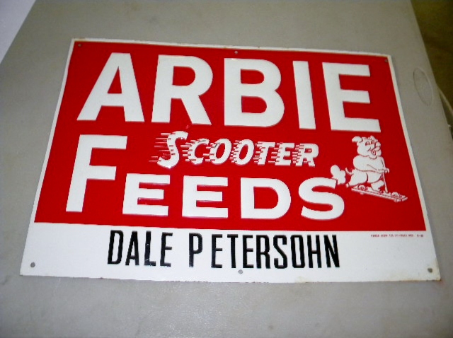 $OLD Arbie Scooter Feeds Sign w/ Pig Graphics