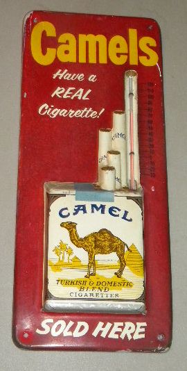 $OLD Camel Cigarettes Embossed Tin Thermometer