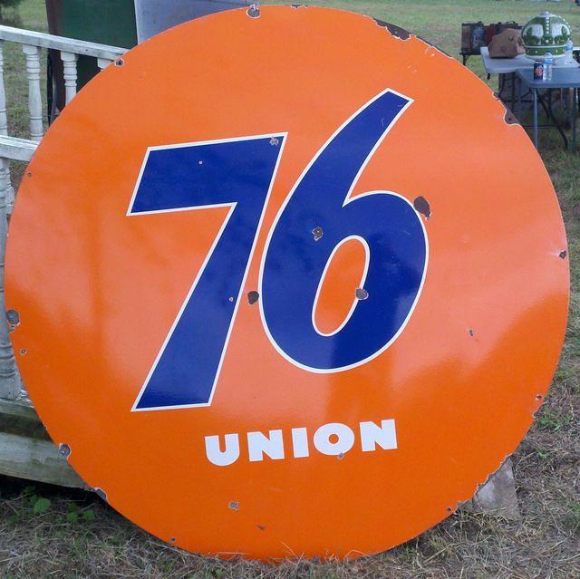 $OLD Union 76 Gasoline Single Sided Porcelain Sign 5 Ft