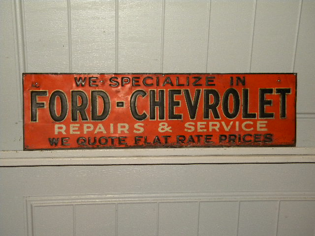 SOLD: Ford Chevrolet Early Tin Tacker Sign
