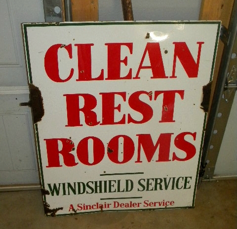 $OLD Old Sinclair Double Sided Porcelain Clean Rest Rooms Sign