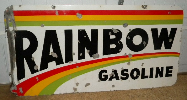 $OLD RARE Rainbow Gasoline Double Sided Porcelain Sign ORIGINAL