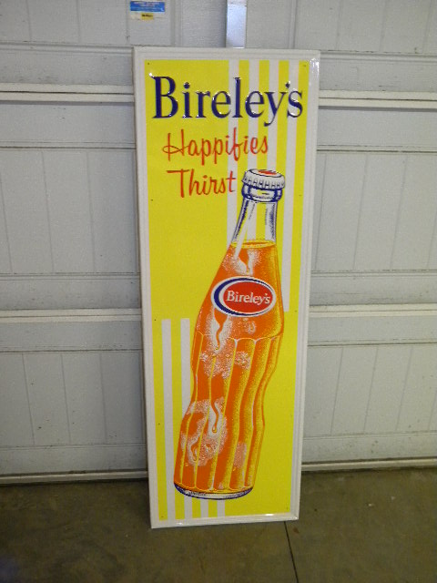 $OLD Bireley's Orange NrNos Emb Tin Sign w/ Bottle