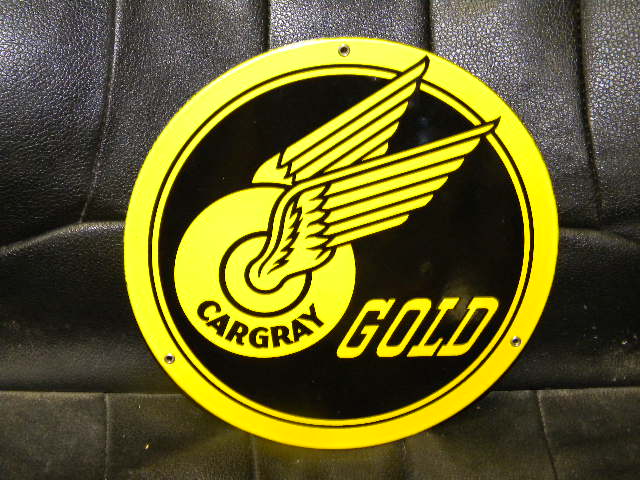 $OLD Cargray Gold Porcelain Pump Sign