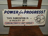 $OLD Carolina Power & Light Porcelain sign w/ Reddi Kilowatt Graphics