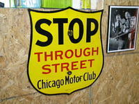 $OLD Chicago Motor Club Porcelain Shield STOP THROUGH STREET Sign