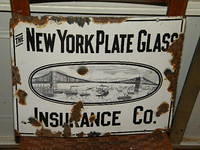 $OLD NY Plate Glass Porcelain Sign w/ Killer Graphics