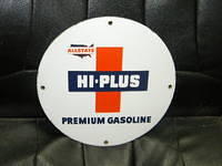 $OLD Allstate Hi Plus PPP Porcelain Gas Pump Plate Sign