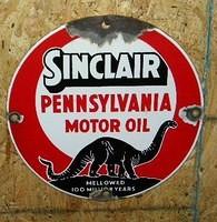 $OLD Sinclair Pennsylvania Motor Oils Lubester Sign "Black Dino"