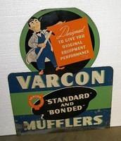 $OLD Varcon Mufflers Tin Sign w/ Guy Graphics